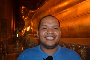me ion the reclining buddha, thailand